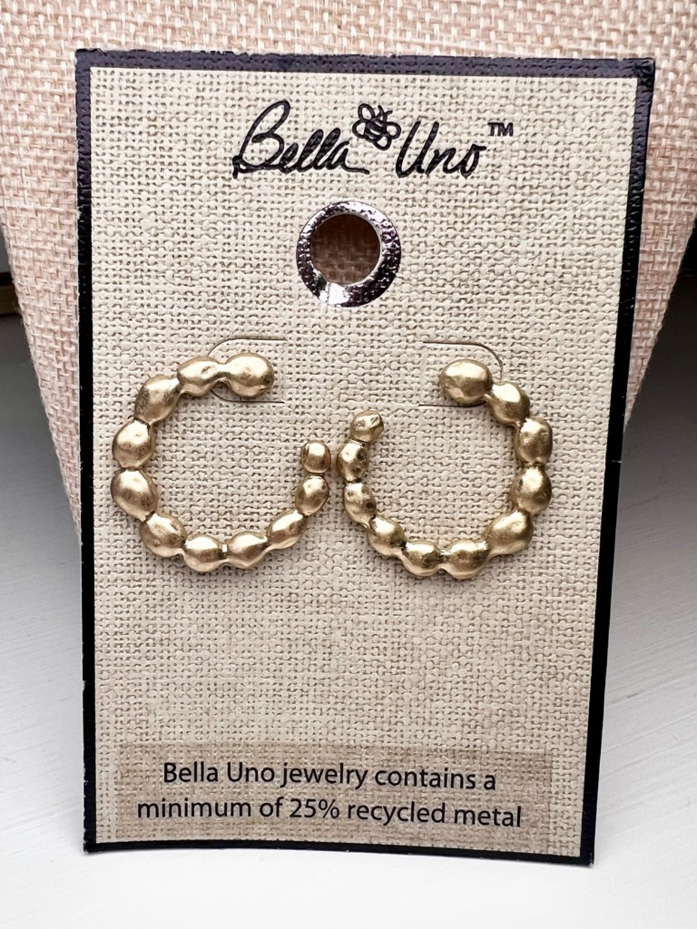 Bella Uno Gold Beaded Hoop Earrings - Polished Mini Hoops